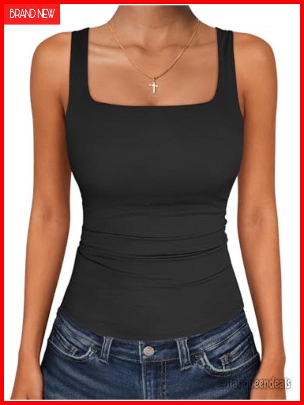 Double Lined Square Neck Tank Top Women's Sleeveless Slimming Yoga Top